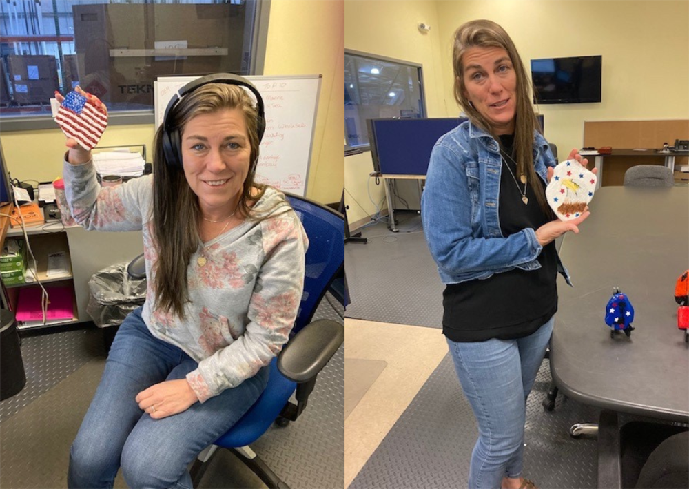 Customer Service Manager Peggy Sanders with stones for her son, daughter-in-law and brother-in-law, who are all Veterans.